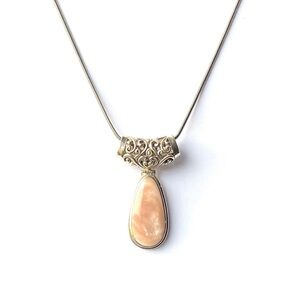 Sterling Silver and Pink Shell Pendant Mother of Pearl Necklace Snake Chain